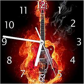 Wallario Design-Wanduhr Brennende Gitarre aus
