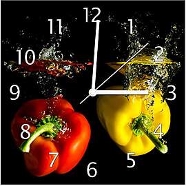 Wallario Design-Wanduhr Bunte Küche Paprika in