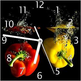 Wallario Design-Wanduhr Bunte Küche Paprika in