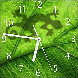 Wallario Design-Wanduhr Gecko Schatten auf grünem 