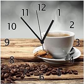 Wallario Design-Wanduhr Heiße Tasse Kaffee mit