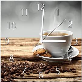 Wallario Design-Wanduhr Heiße Tasse Kaffee mit