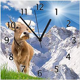 Wallario Design-Wanduhr Kuh im Sonnenschein in den 