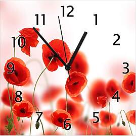 Wallario Design-Wanduhr Leuchtende Mohnblumen -