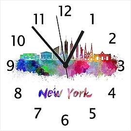 Wallario Design-Wanduhr Städte als Aquarell -