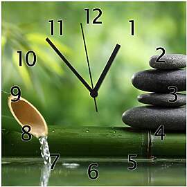 Wallario Design-Wanduhr Steinstapel und Bambus auf 