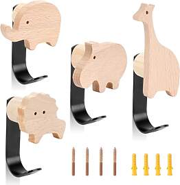 Wandhaken für Kinder, 4 Stück Tierhaken aus Holz 