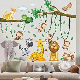 Wandtattoo Dschungel Tiere Baum Reben Wandsticker