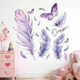 Wandtattoo Schmetterling Feder Lila selbstklebend