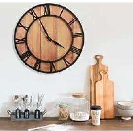 Wanduhr 39 cm, braun und schwarz, MDF und Eisen,