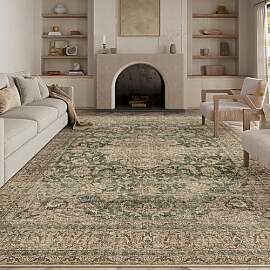 Waschbarer Grün Vintage Teppich Wohnzimmer