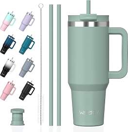 WATERSY 891ml Thermobecher mit 2 Strohhalmen,