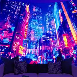 WEBEEDY Cyberpunk Wandteppich Schwarzlicht