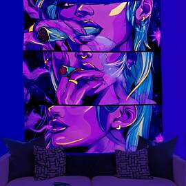 WEBEEDY Schwarzes Licht Trippy Wandteppich