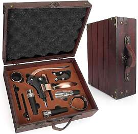 Weinkorkenzieher-Set mit Vintage-Holzkiste, Wein