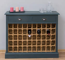 Weinregal im Landhausstil ozeanblau-hellbraun