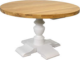 Weißer Esstisch Rund mit Eichenplatte Landhausstil