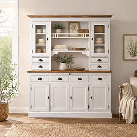 Weißer Landhaus Buffetschrank groß Massivholz