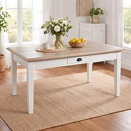 Weißer Landhaus Esstisch mit Schublade,