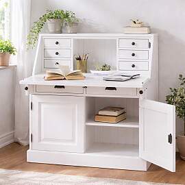 Weißer Landhaus Sekretär Massivholz mit