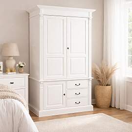 Weißer Landhausstil Kleiderschrank mit Schubladen