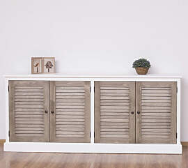 Weißes Landhaus-Sideboard mit Lamellentüren