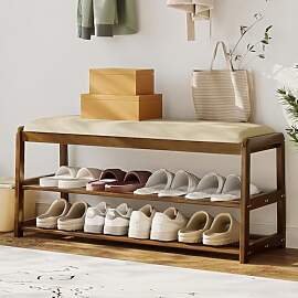 Welfuturer Schuhbank aus Bambus mit Sitzkissen und 