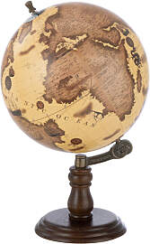 Weltkugel auf Fuß, Holz, Orange / Braun