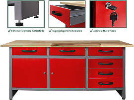 Werkbank ONDIS24 "Karsten", rot, B:160cm 