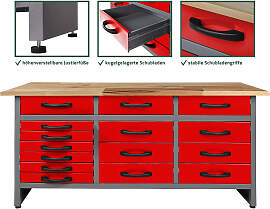 Werkbank ONDIS24 "Konny", rot, B:160cm