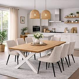 Wildeiche Familien-Esstisch gerade Kante 220x100cm 