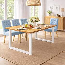 Wildeiche-Massivholztisch 180x90cm mit weißem