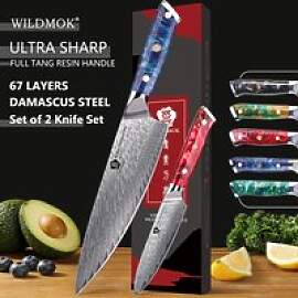 WILDMOK 2-teiliges Damaszener Stahlmesser-Set, 67