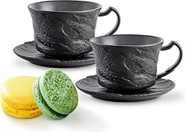 Wilmax - Schwarze Tasse mit Untertasse - 2 Stück