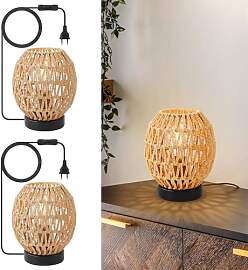 WILON Lampe Wohnzimmer Tischlampe, 2 Stück Rattan 