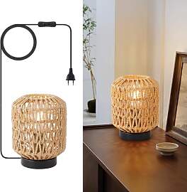 WILON Tisch Lampe, Rattan Tischlampe Kleine,