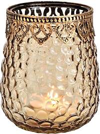 Windlicht Glas Braun Gold Teelichtglas