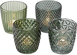 Windlicht Glas grün Teelichthalter 4er Set
