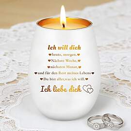 Windlicht Glas Weiß Gold mit Spruch Ich Liebe