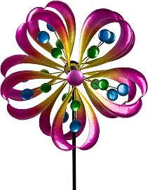 Windrad Gartenstecker COLORFUL BLUME H. 128cm D.