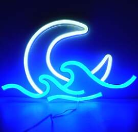 WIOSOUL Moon Wave Neonschild – Blauer Mond über 