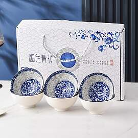 WITFAMILY【6er Set Blaue-Weiße Suppenschalen