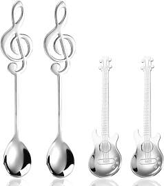 Wjelet 4 Stück Kaffeelöffel Gitarre Set, Dessert 