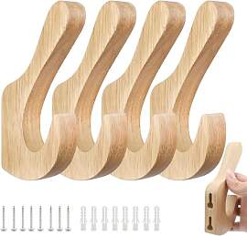 WJUAN 4er Set Kleiderhaken Holz –