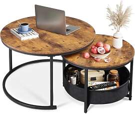 WLIVE Couchtisch 2er Set, 80 Durchmesser Groß