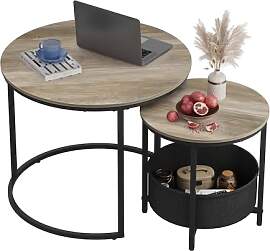 WLIVE Couchtisch Rund 2er Set, Kleiner