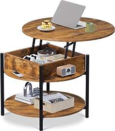 WLIVE Couchtisch Rund mit Hebeplatte,