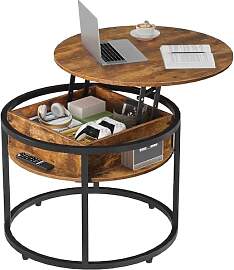 WLIVE Couchtisch Rund mit Hebeplatte,