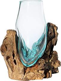 Wogeka - Glas-Vase auf Wurzel-Holz - im modernen