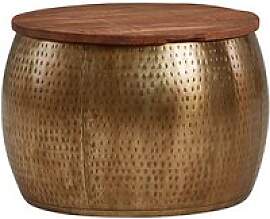 WOHNLING Couchtisch rund Massivholz gold 60,0 x